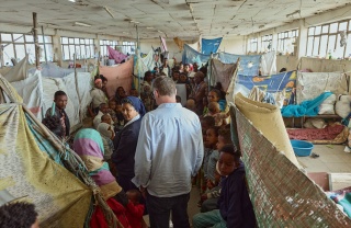 Image of Magnus with Sister Medhin visiting people affected by the recent conflict in Tigray.